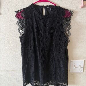 Cable & Gauge Black Lace Crochet Shell Top